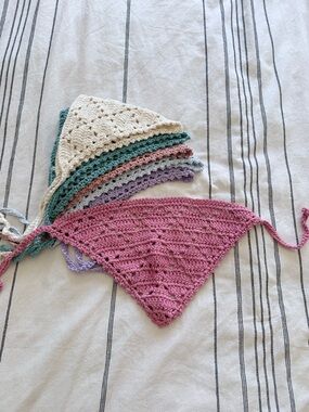 Handmade Crochet Diamond Lace bandana pink